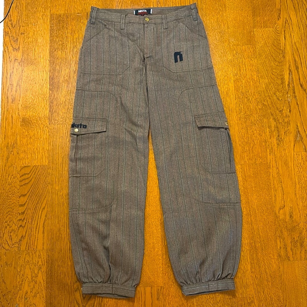 Nikita clothing Co. Brown pinstripe, funky pants.